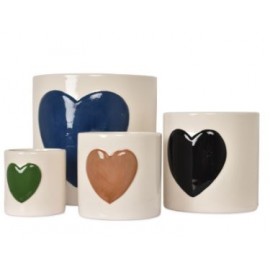 Set de 4 pots Coeurs multicolore céramique