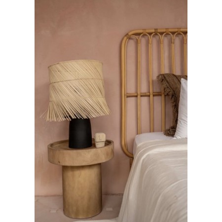 Lampe à poser céramique noire et abat jour Rotin