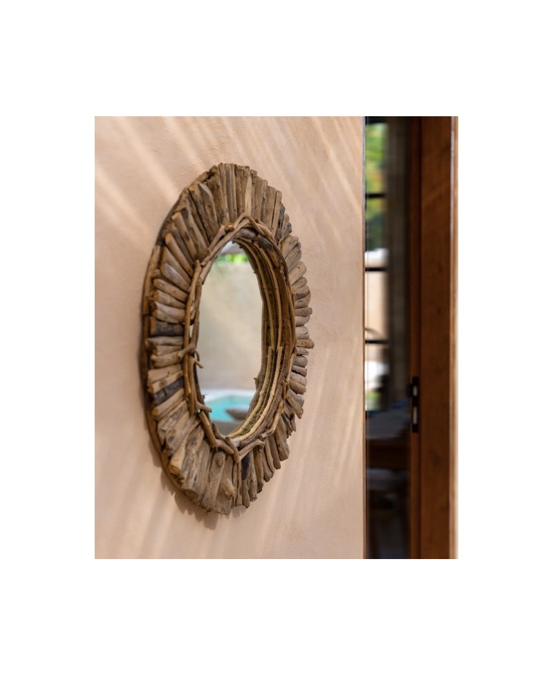 Grand miroir ethnique en bois flotté rond ou rectangle