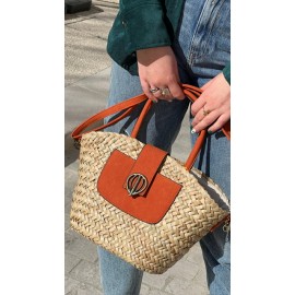 Panier bandoulière en osier et en cuir 