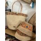 Sac seau raphia naturel et ruban flower power