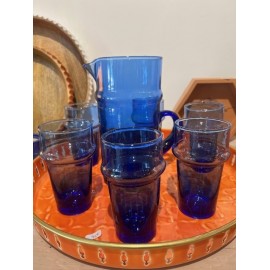Carafe à eau verre Beldi bleu bok - Maroc