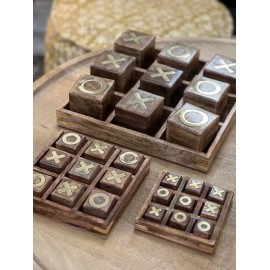 Jeu de Morpion Bois de Manguier et Laiton