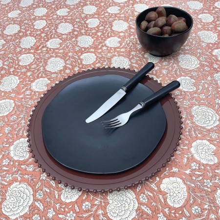 Nappe fleurie blockprint 160x160com ou 160x250cm