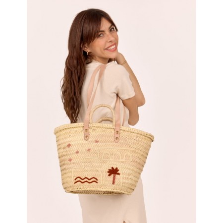 Panier osier brodé fil de laine Mi casa olive MARADJI