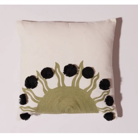 HOUSSE DE COUSSIN RAMEAU Brodée Coeur- Vetiver