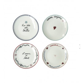 Set de 4 assiettes dessert amour cœur D19cm