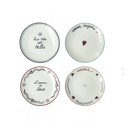 Set de 4 assiettes dessert amour cœur D19cm