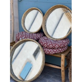 Grand miroir rond fibres naturelles tressées