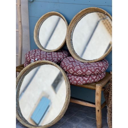Grand miroir rond fibres naturelles tressées