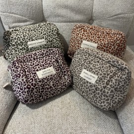 Trousse à maquillage double coton léopard imprimé uni