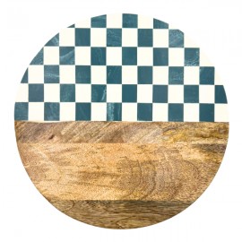 Plateau à fromages rond bois de manguier motif damiers
