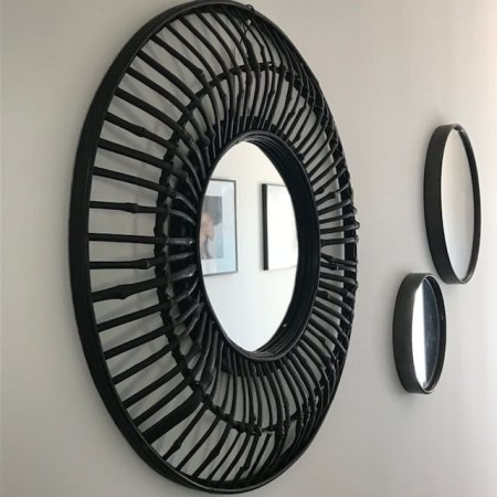 Grand Miroir Rond en Bambou noir 60cm Mme Stoltz