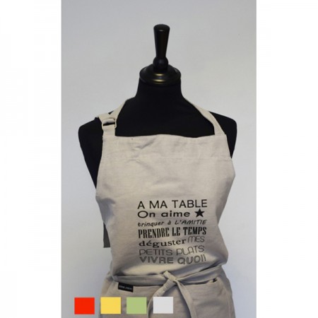 Tablier en coton imprimé "A ma table" 4 couleurs
