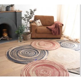 Tapis rond en jute naturel et noir et 