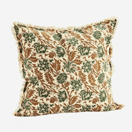 Housse de Coussin frangé bohème feuille Vert/marronMadam Stoltz