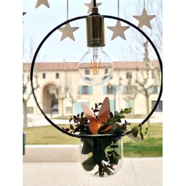 Lampe Suspension végétale verre et or
