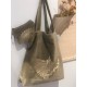 Sac Shopper velours Beige brodé or