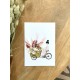 Affichettes illustrées à bicyclette et bouquet de fleurs séchées