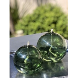 Duo de lampes à huile Sphère Gris Bleuté ou vert + Huile