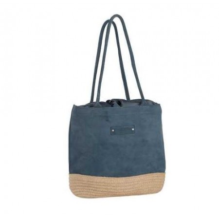 Sac porté épaule cuir velours et jute tressée