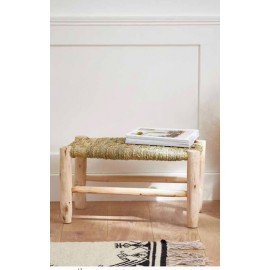 Banc marocain bois et Doum tressage croisé