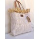 Sac cabas raphia tressé frangé blanc