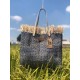 Sac cabas raphia tressé frangé marine 