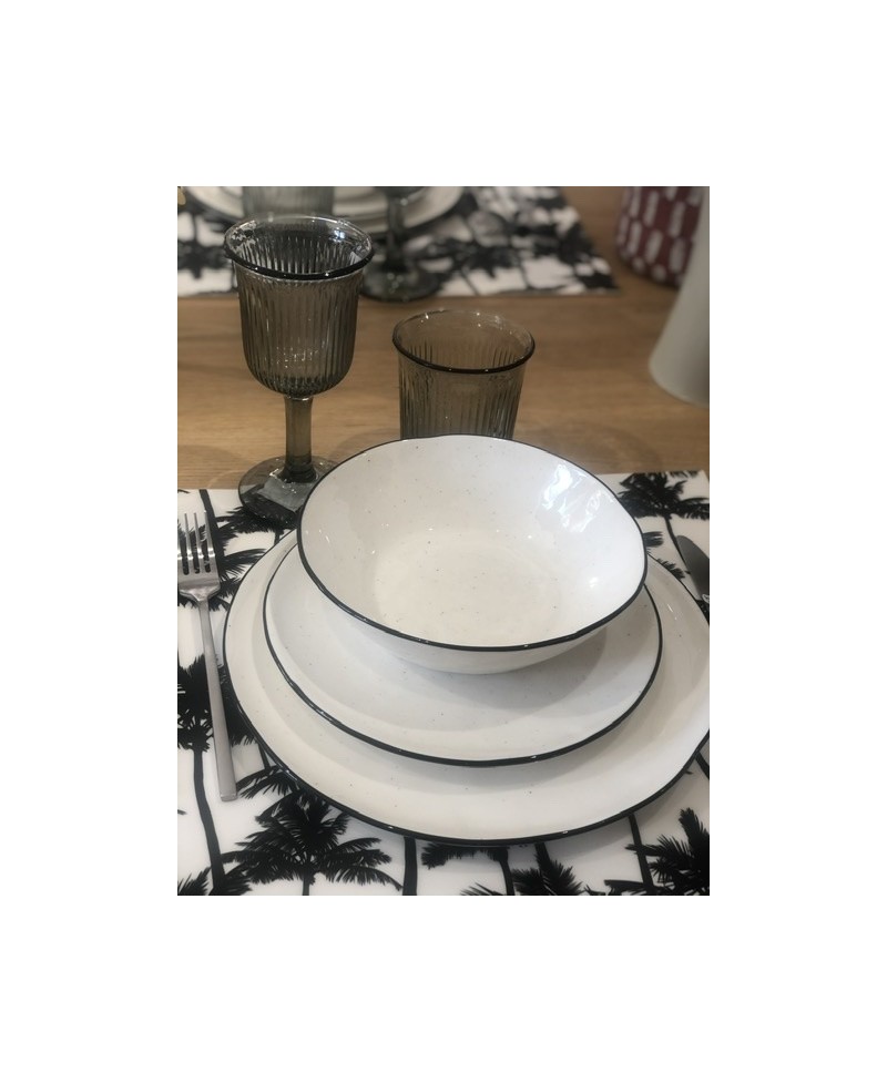 Assiette en porcelaine blanche & noire - L'INATELIER Artisanat français