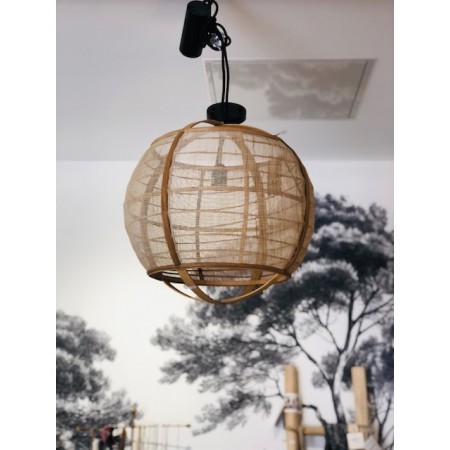 Lampe suspension ronde gaze de coton et bambou