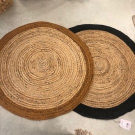 Tapis rond en jute noir et naturel 100cm 