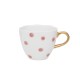 Tasse blanche pois rose peinte main