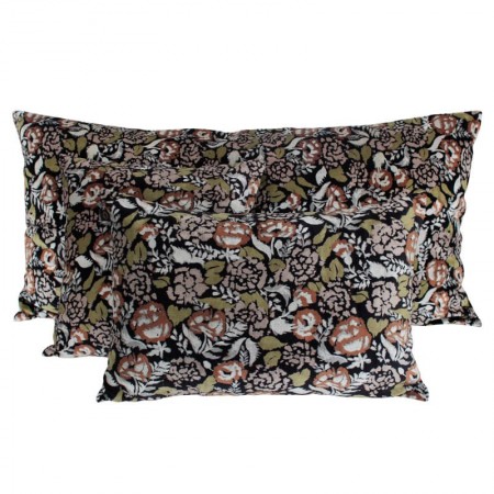 Coussin en Velours imprimé feuillage- FUSAIN