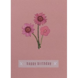 Carte Rose " Happy Birthday" fleurs pressées