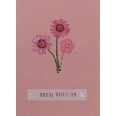 Carte Rose " Happy Birthday" fleurs pressées