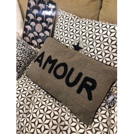 Coussin velours frangé moutarde