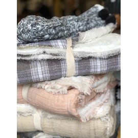 Plaid coton gaufré doublé sherpa