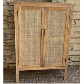 armoire teck et cannage 2 portes