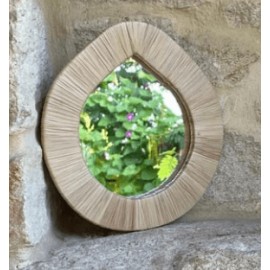 miroir rond Teck et cannage