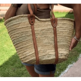 Panier bandoulière en osier et en cuir 