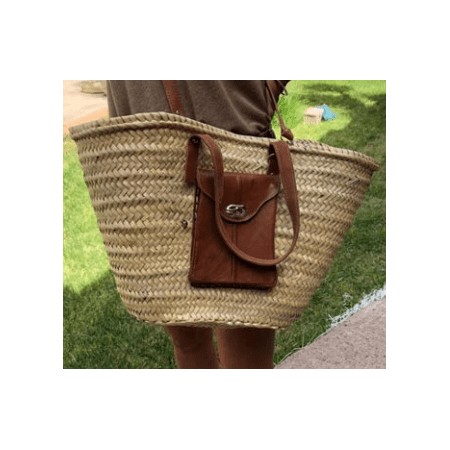 Panier bandoulière en osier et en cuir 