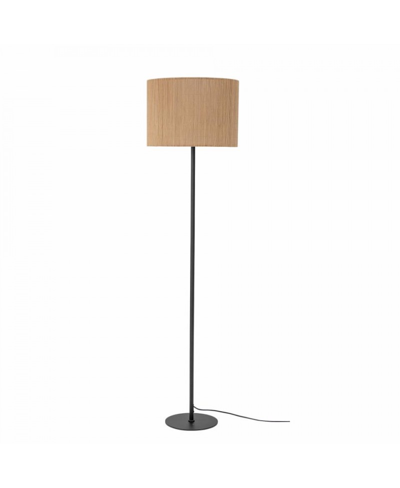 Lampadaire Design Pied en Bambou et Abat-jour Tissu Blanc