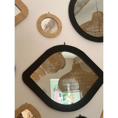 Miroir Oeil Cannage Rotin et Cuir Paula Beldi
