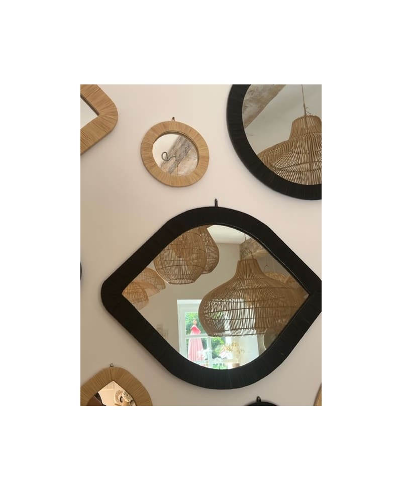 Grand miroir 66cm en fibre naturelles crème - BALI