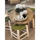 Tabouret bas tressage multicolore bois naturel