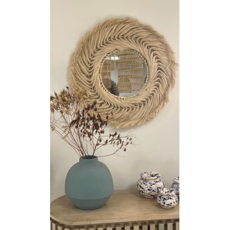 Grand miroir 66cm en fibre naturelles crème - BALI